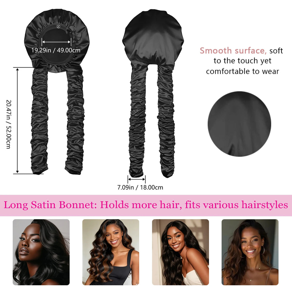 Heatless Curl Satin Bonnet for Sleeping, No Slip Sleep Bonnet with Long Curling Ribbons for Braids & Long Hair