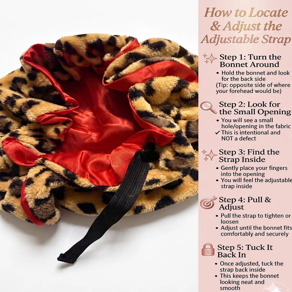 Leopard Print Teddy Plush Hair Bonnet with Big Bow, Satin Lined Soft Fluffy Night Sleep Cap, Adjustable Bear Ear Hair Wrap for W