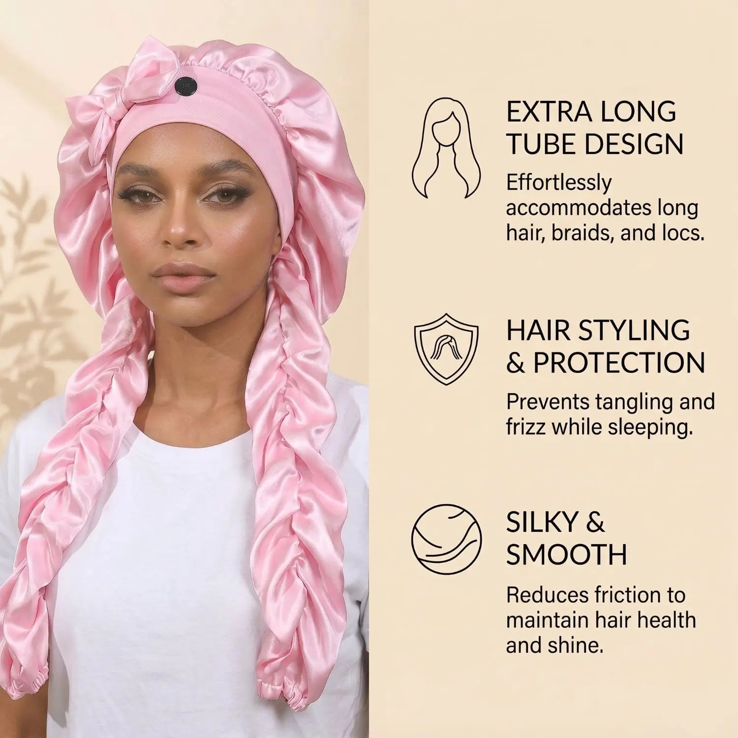 Heatless Curl Satin Bonnet for Sleeping, No Slip Sleep Bonnet with Long Curling Ribbons for Braids & Long Hair