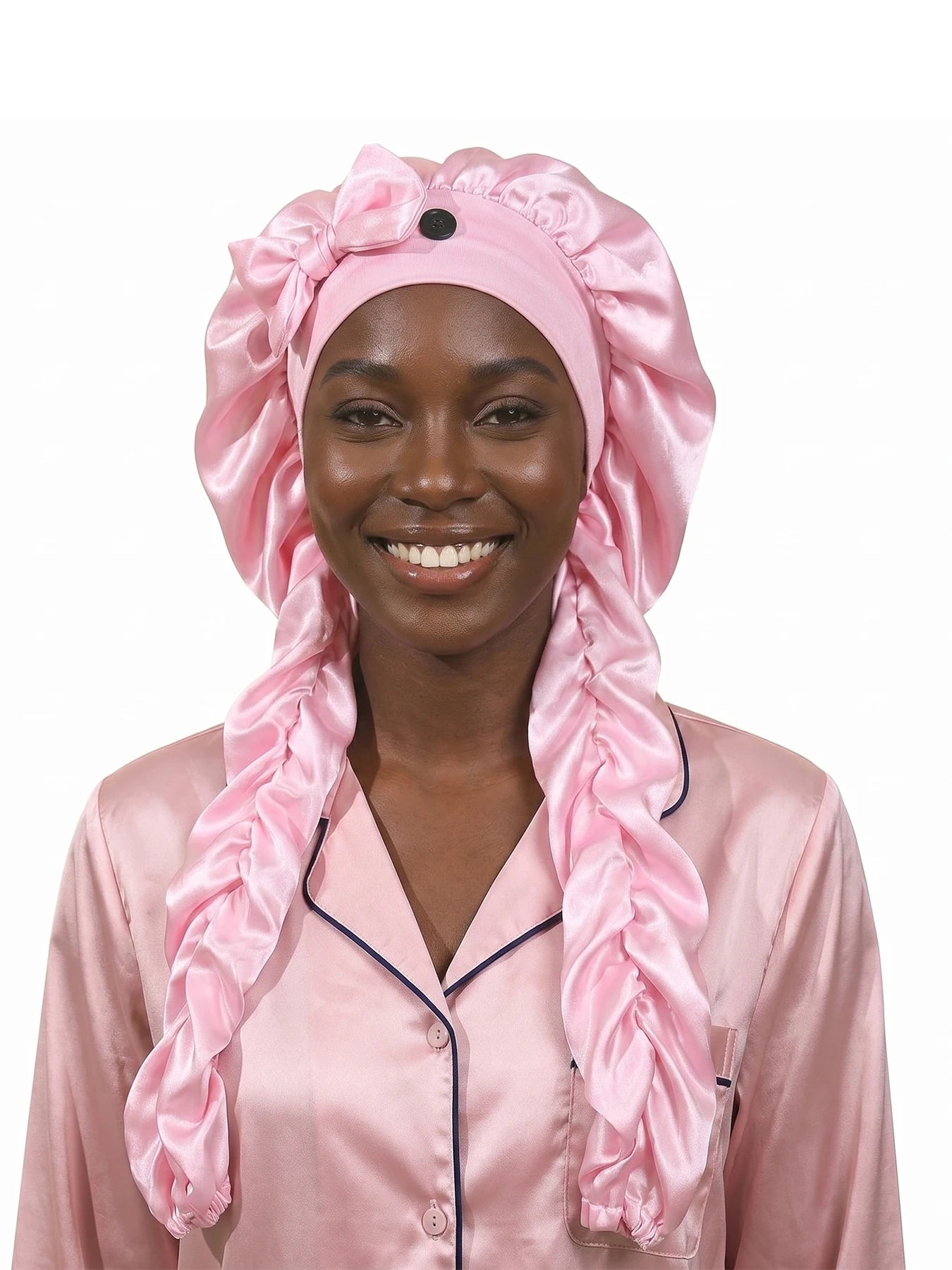 Heatless Curl Satin Bonnet for Sleeping, No Slip Sleep Bonnet with Long Curling Ribbons for Braids & Long Hair