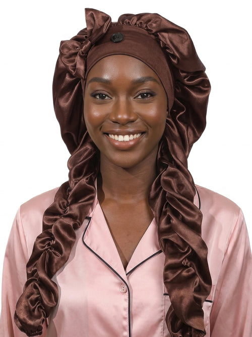 Heatless Curl Satin Bonnet for Sleeping, No Slip Sleep Bonnet with Long Curling Ribbons for Braids & Long Hair