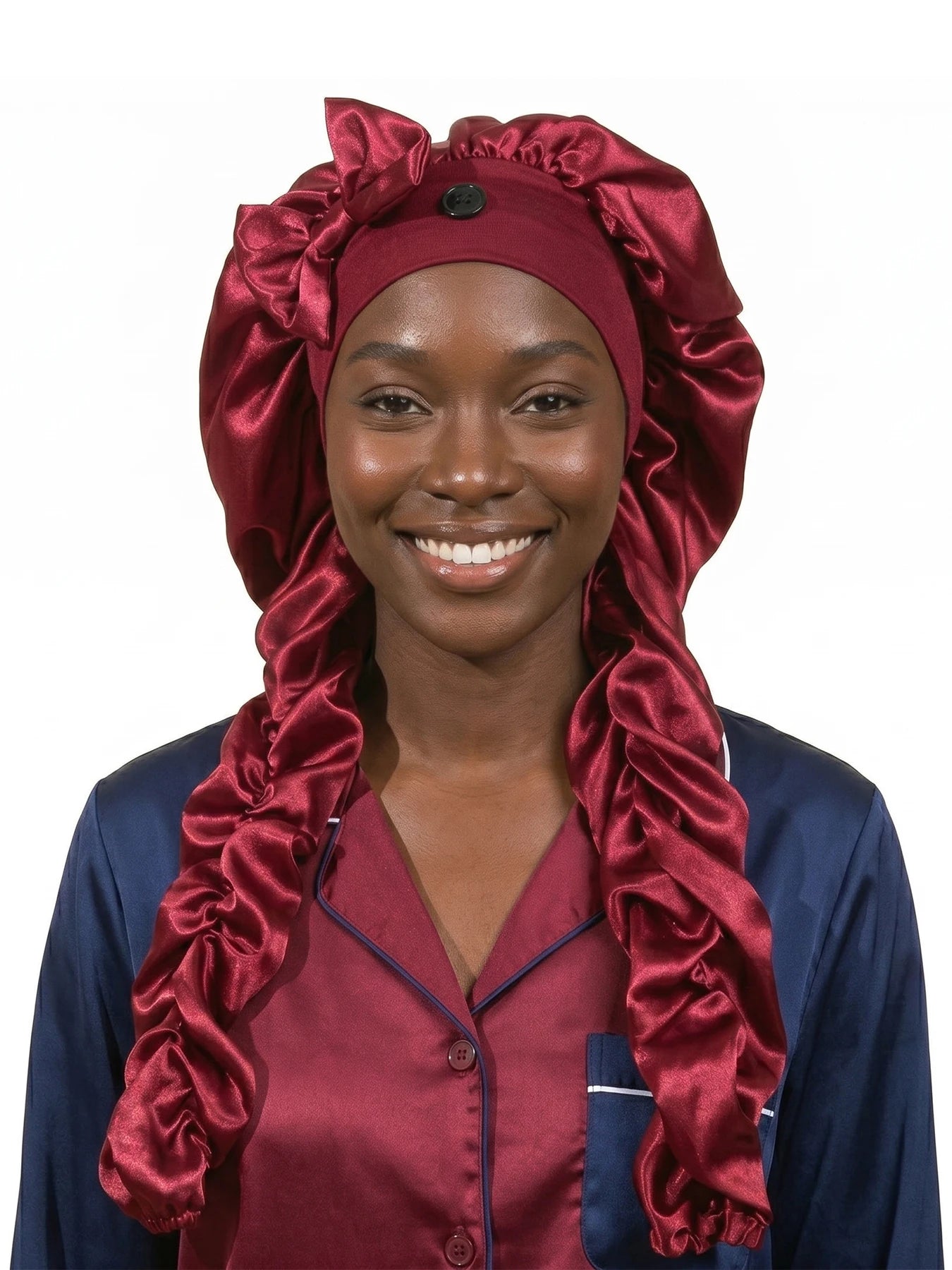 Heatless Curl Satin Bonnet for Sleeping, No Slip Sleep Bonnet with Long Curling Ribbons for Braids & Long Hair