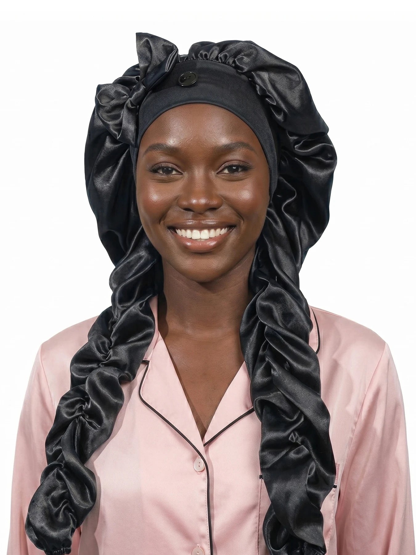 Heatless Curl Satin Bonnet for Sleeping, No Slip Sleep Bonnet with Long Curling Ribbons for Braids & Long Hair