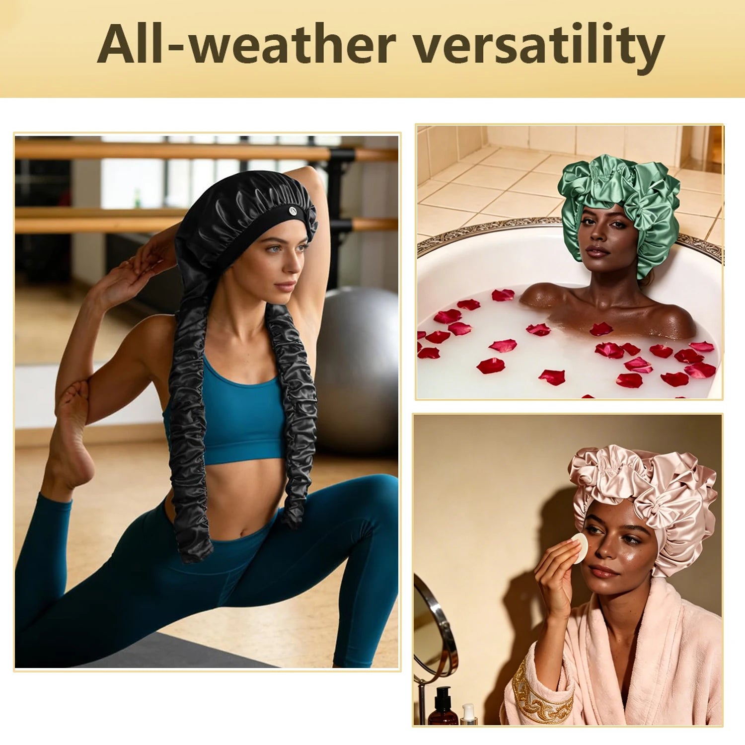 Heatless Curl Satin Bonnet for Sleeping, No Slip Sleep Bonnet with Long Curling Ribbons for Braids & Long Hair