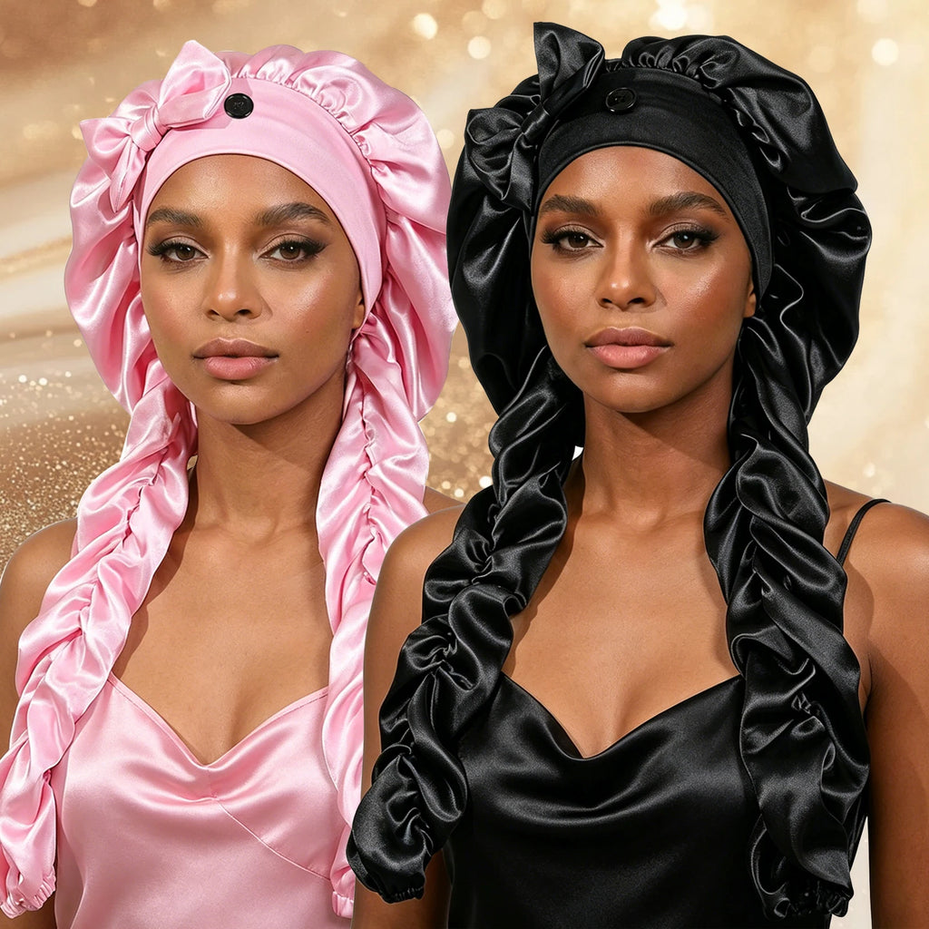 Heatless Curl Satin Bonnet for Sleeping, No Slip Sleep Bonnet with Long Curling Ribbons for Braids & Long Hair